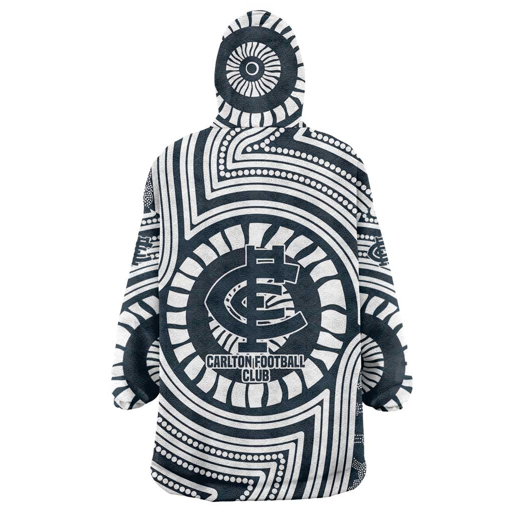 Carlton Football Club Wearable Blanket Hoodie Indigenous Monochrome Dot Art Mascot Style