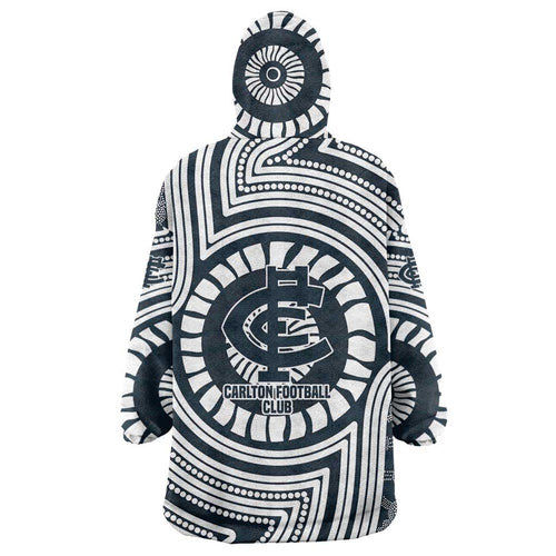 Carlton Football Club Wearable Blanket Hoodie Indigenous Monochrome Dot Art Mascot Style