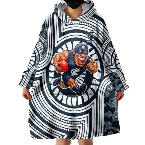Carlton Football Club Wearable Blanket Hoodie Indigenous Monochrome Dot Art Mascot Style