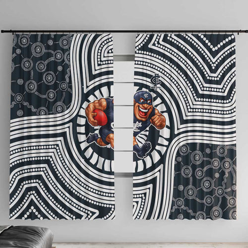 Carlton Football Club Window Curtain Indigenous Monochrome Dot Art Mascot Style