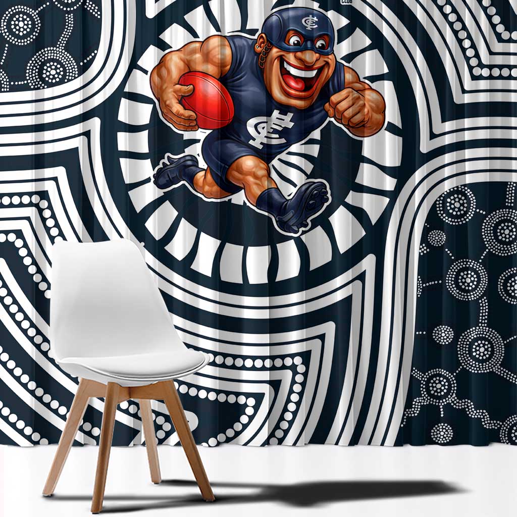 Carlton Football Club Window Curtain Indigenous Monochrome Dot Art Mascot Style