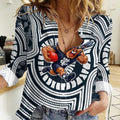 Carlton Football Club Women Casual Shirt Indigenous Monochrome Dot Art Mascot Style
