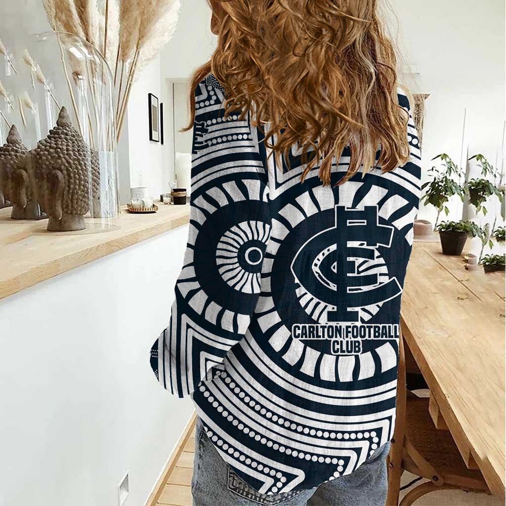 Carlton Football Club Women Casual Shirt Indigenous Monochrome Dot Art Mascot Style