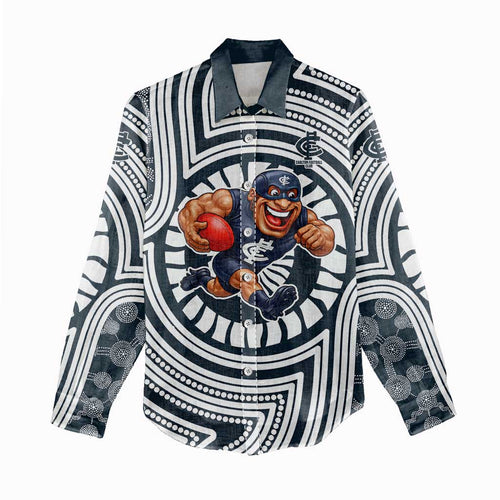 Carlton Football Club Women Casual Shirt Indigenous Monochrome Dot Art Mascot Style