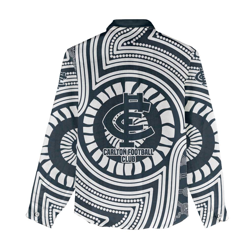 Carlton Football Club Women Casual Shirt Indigenous Monochrome Dot Art Mascot Style