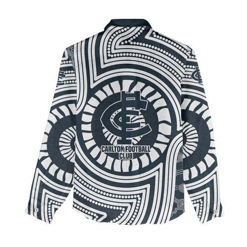 Carlton Football Club Women Casual Shirt Indigenous Monochrome Dot Art Mascot Style