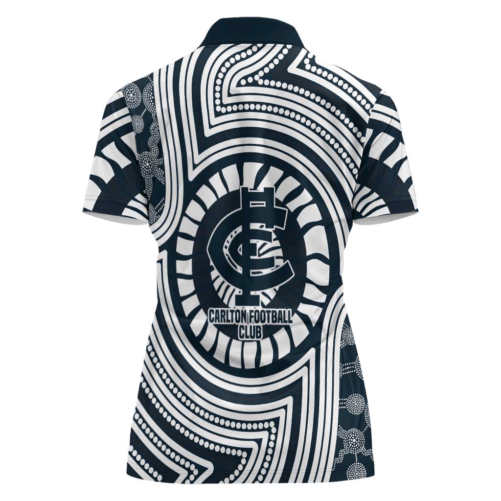 Carlton Football Club Women Polo Shirt Indigenous Monochrome Dot Art Mascot Style