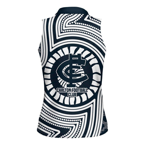 Carlton Football Club Women Sleeveless Polo Shirt Indigenous Monochrome Dot Art Mascot Style