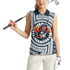 Carlton Football Club Women Sleeveless Polo Shirt Indigenous Monochrome Dot Art Mascot Style