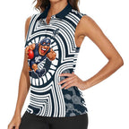 Carlton Football Club Women Sleeveless Polo Shirt Indigenous Monochrome Dot Art Mascot Style