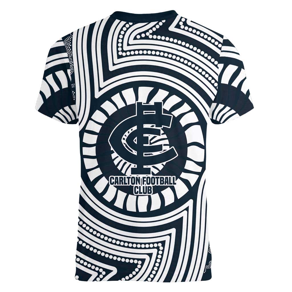 Carlton Football Club Women V-Neck T-Shirt Indigenous Monochrome Dot Art Mascot Style