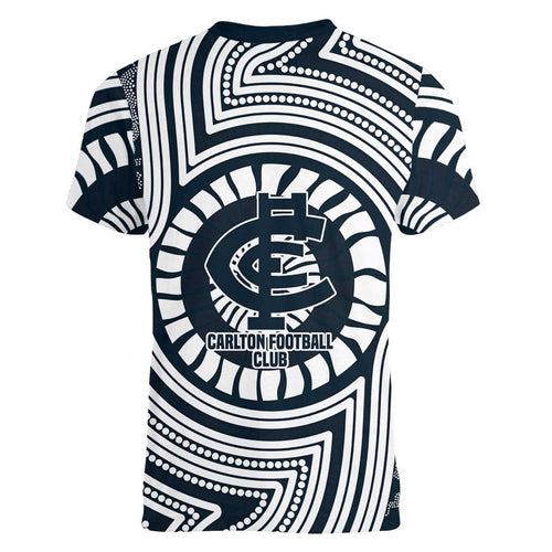 Carlton Football Club Women V-Neck T-Shirt Indigenous Monochrome Dot Art Mascot Style