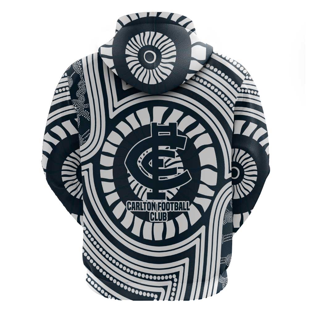 Carlton Football Club Zip Hoodie Indigenous Monochrome Dot Art Mascot Style