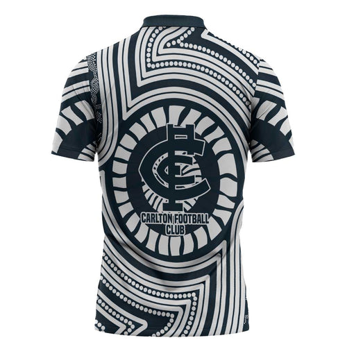 Carlton Football Club Zipper Polo Shirt Indigenous Monochrome Dot Art Mascot Style
