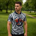 Carlton Football Club Zipper Polo Shirt Indigenous Monochrome Dot Art Mascot Style