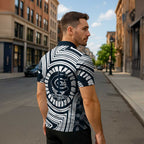 Carlton Football Club Zipper Polo Shirt Indigenous Monochrome Dot Art Mascot Style