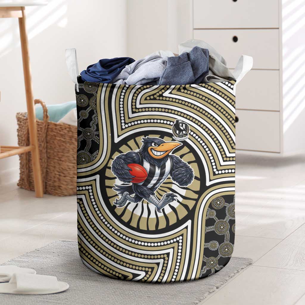 Collingwood Football Club Laundry Basket Indigenous Monochrome Dot Art Mascot Style