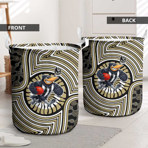 Collingwood Football Club Laundry Basket Indigenous Monochrome Dot Art Mascot Style