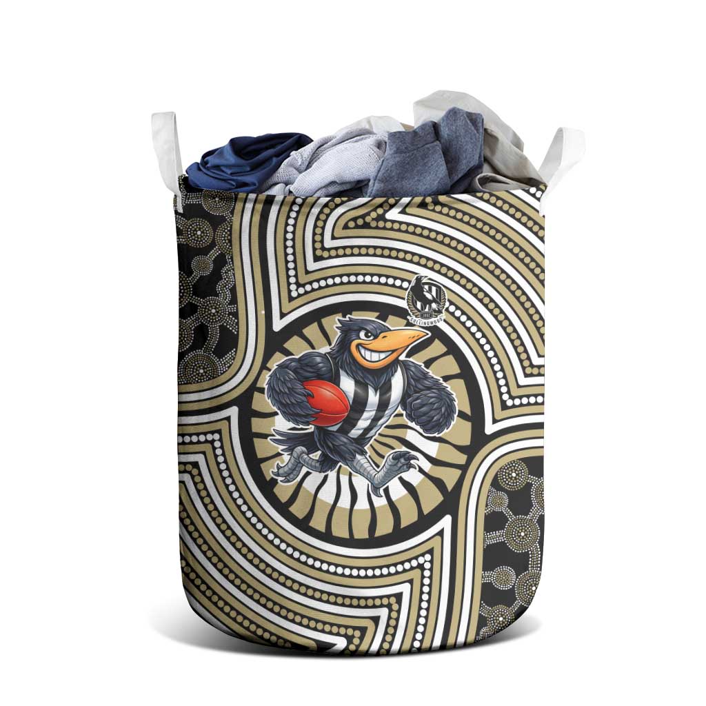 Collingwood Football Club Laundry Basket Indigenous Monochrome Dot Art Mascot Style