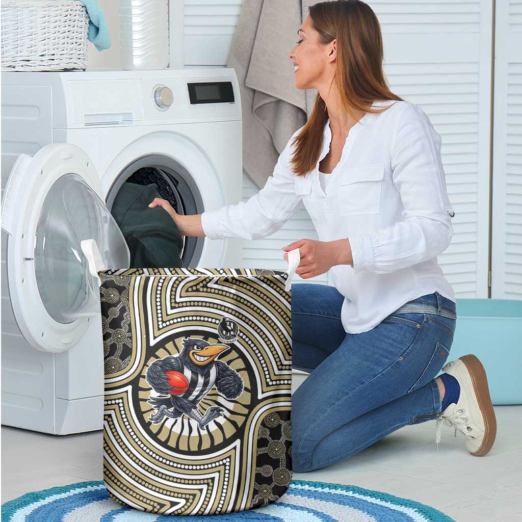 Collingwood Football Club Laundry Basket Indigenous Monochrome Dot Art Mascot Style