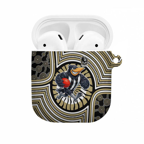 Collingwood Football Club AirPods Case Indigenous Monochrome Dot Art Mascot Style