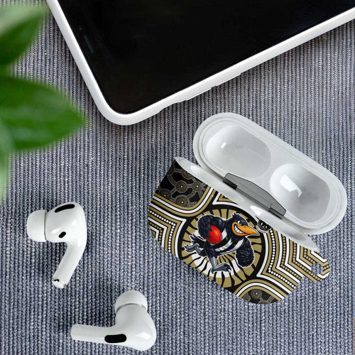 Collingwood Football Club AirPods Case Indigenous Monochrome Dot Art Mascot Style