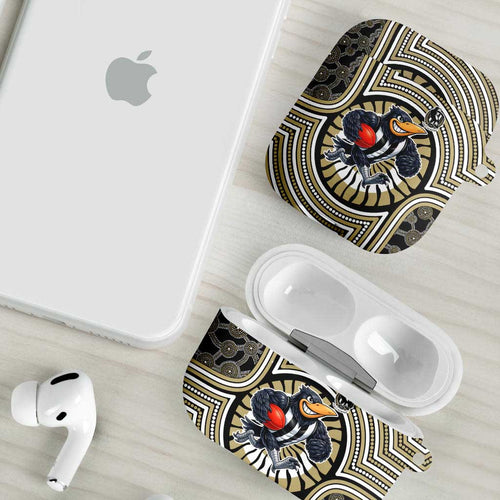 Collingwood Football Club AirPods Case Indigenous Monochrome Dot Art Mascot Style
