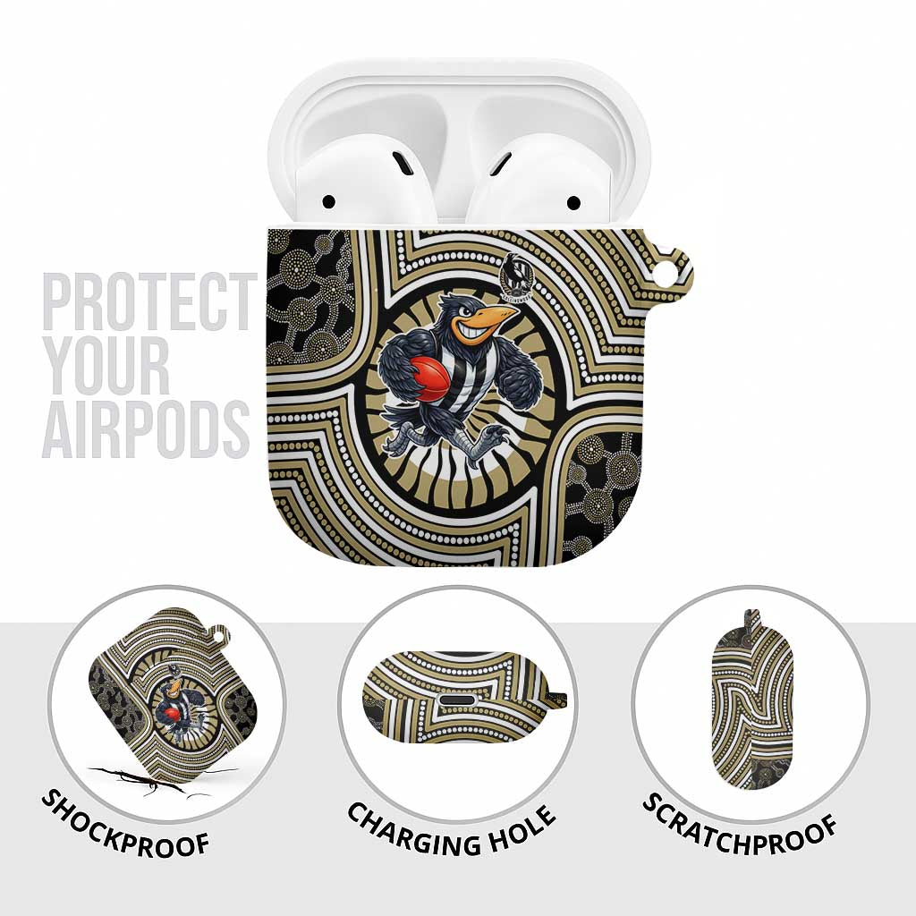 Collingwood Football Club AirPods Case Indigenous Monochrome Dot Art Mascot Style
