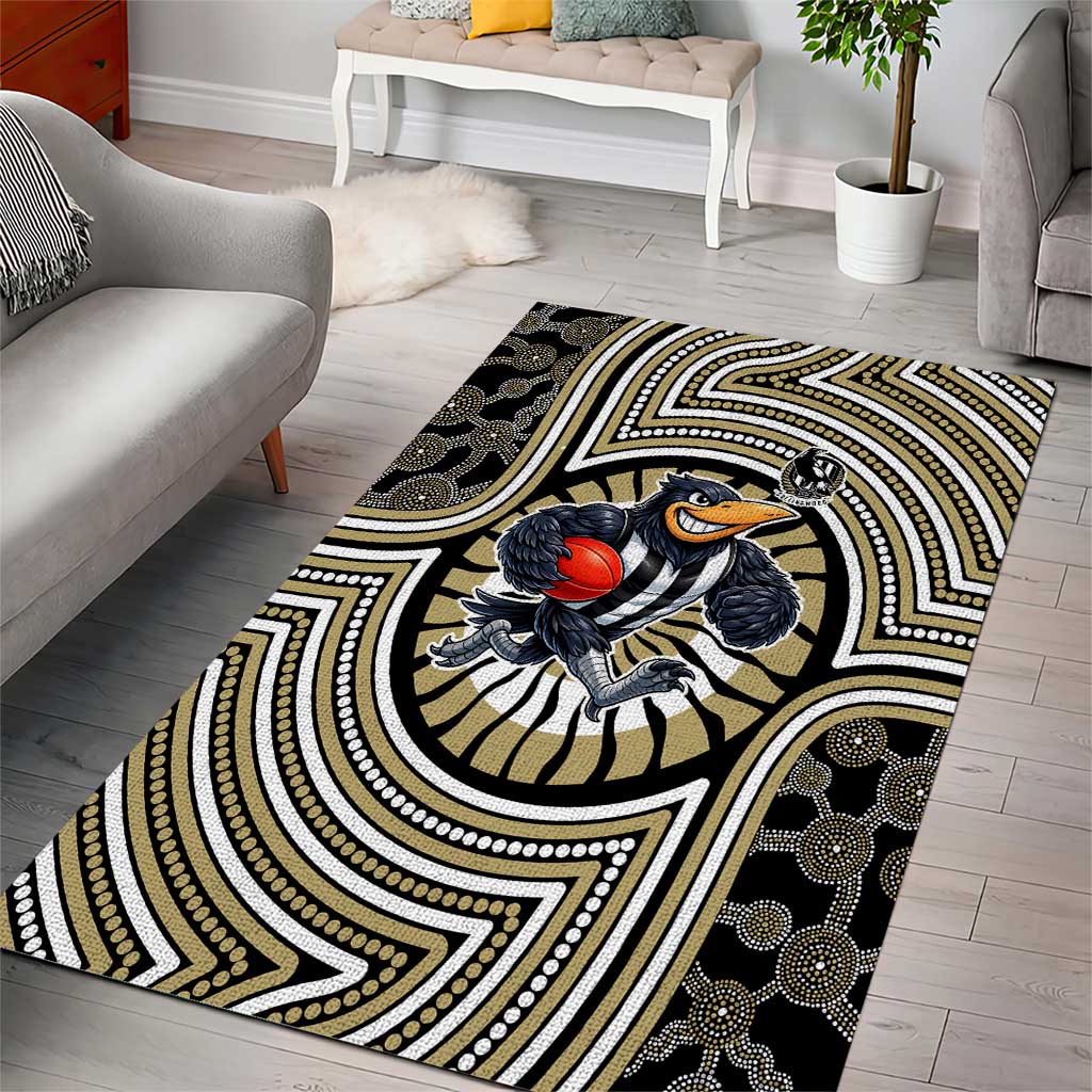 Collingwood Football Club Area Rug Indigenous Monochrome Dot Art Mascot Style