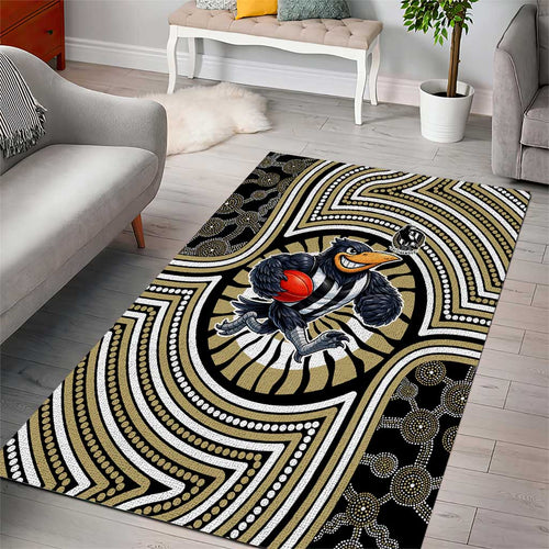 Collingwood Football Club Area Rug Indigenous Monochrome Dot Art Mascot Style