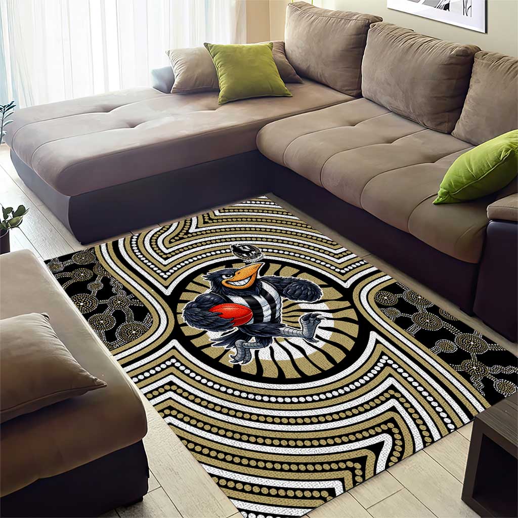 Collingwood Football Club Area Rug Indigenous Monochrome Dot Art Mascot Style