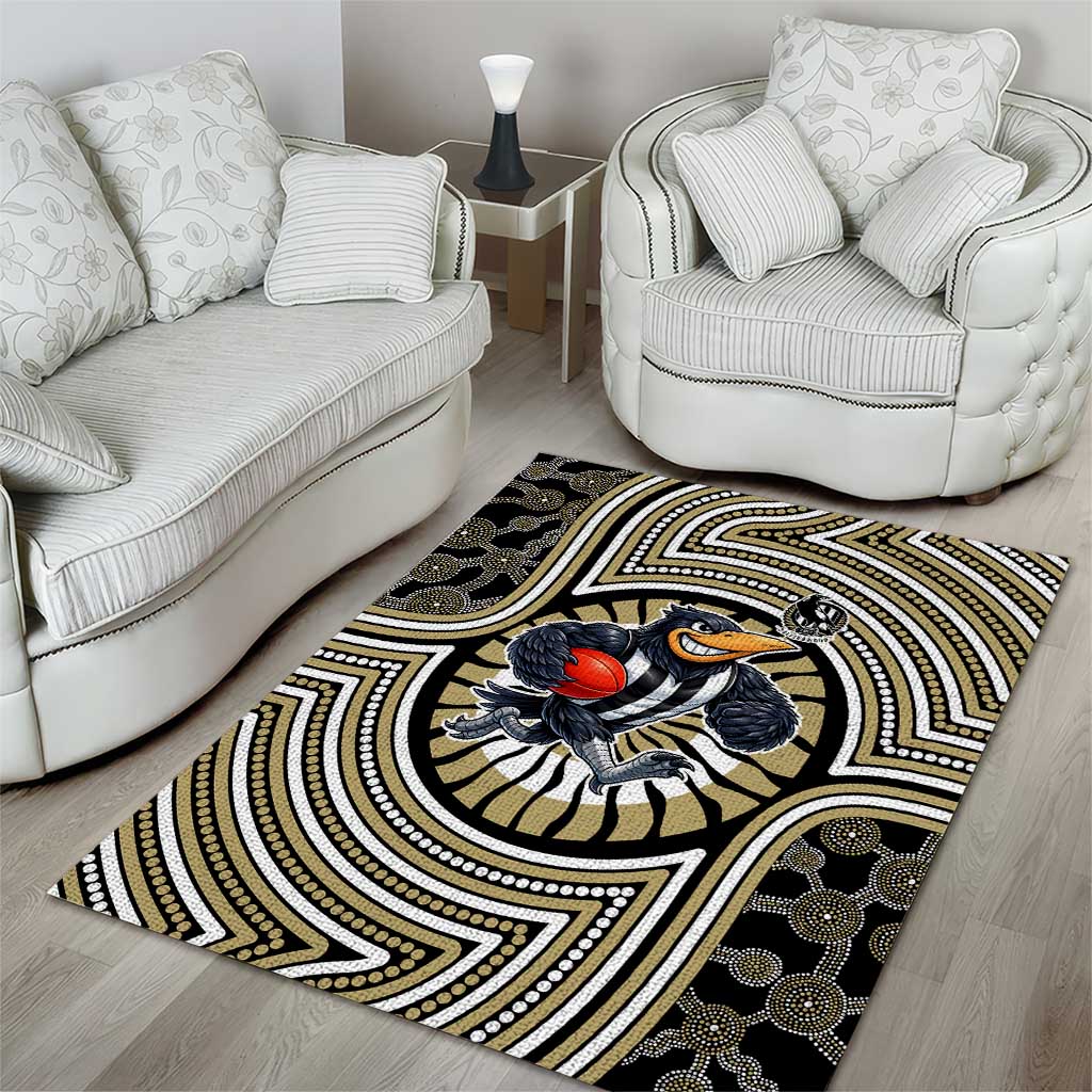 Collingwood Football Club Area Rug Indigenous Monochrome Dot Art Mascot Style