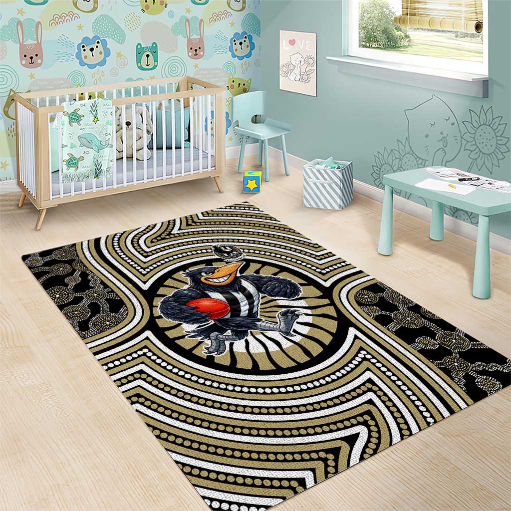 Collingwood Football Club Area Rug Indigenous Monochrome Dot Art Mascot Style