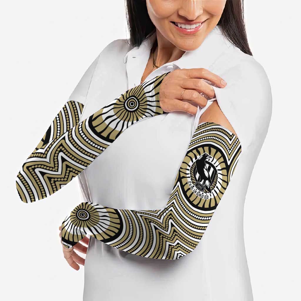 Collingwood Football Club Arm Sleeves Indigenous Monochrome Dot Art Mascot Style