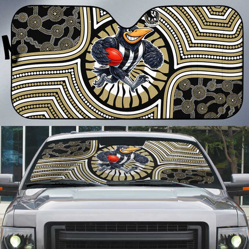 Collingwood Football Club Auto Sun Shade Indigenous Monochrome Dot Art Mascot Style