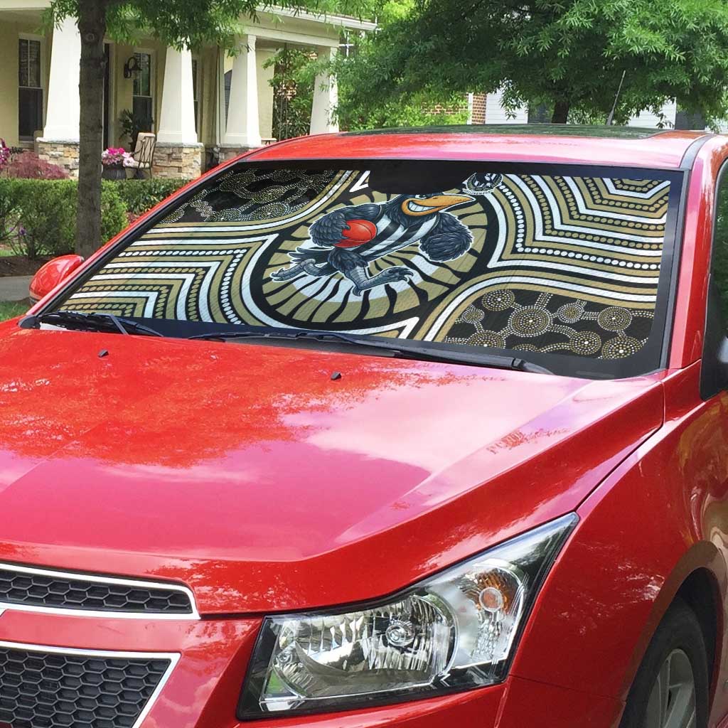 Collingwood Football Club Auto Sun Shade Indigenous Monochrome Dot Art Mascot Style