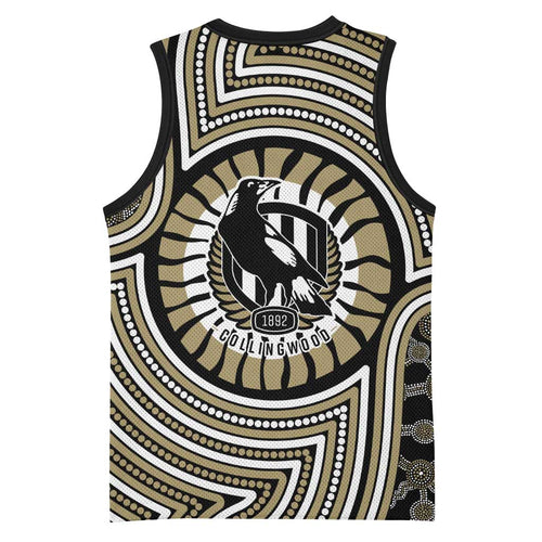 Collingwood Football Club Basketball Jersey Indigenous Monochrome Dot Art Mascot Style