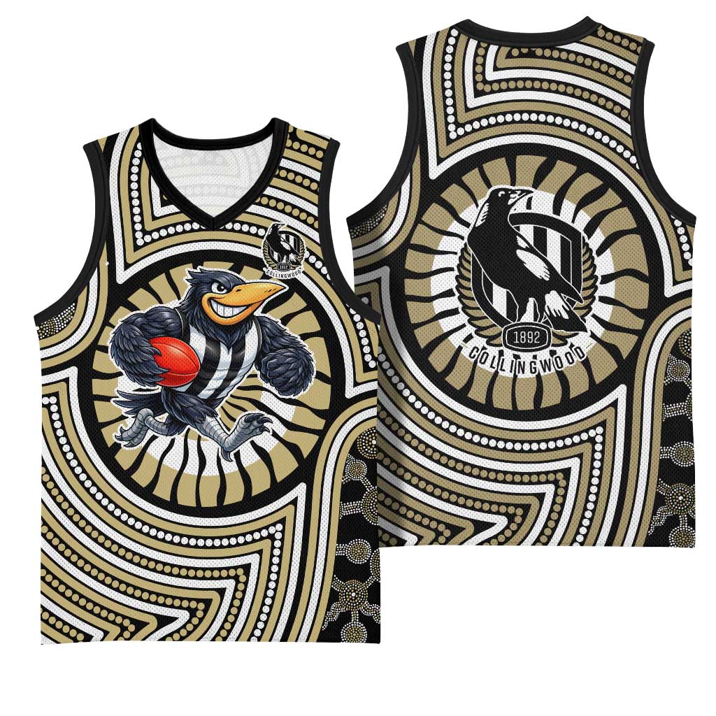 Collingwood Football Club Basketball Jersey Indigenous Monochrome Dot Art Mascot Style