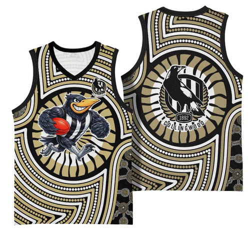 Collingwood Football Club Basketball Jersey Indigenous Monochrome Dot Art Mascot Style