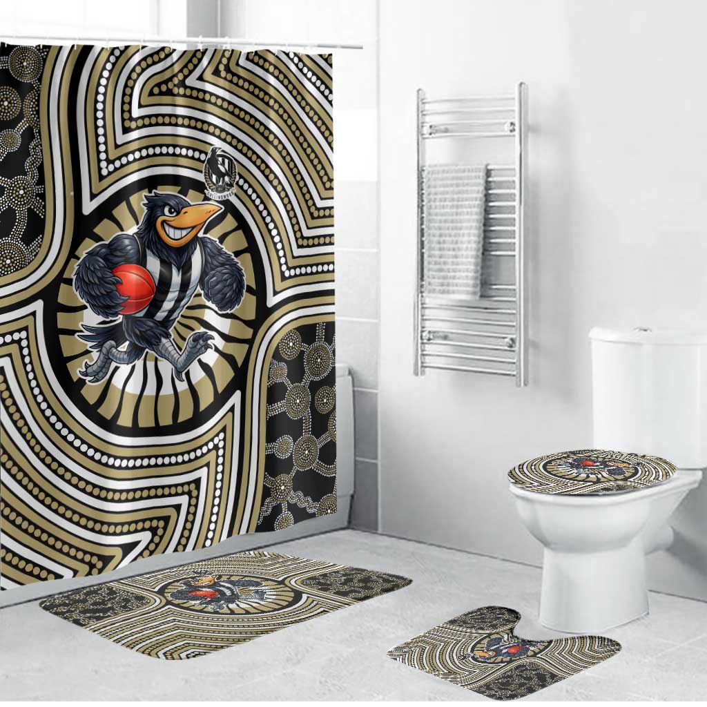 Collingwood Football Club Bathroom Set Indigenous Monochrome Dot Art Mascot Style