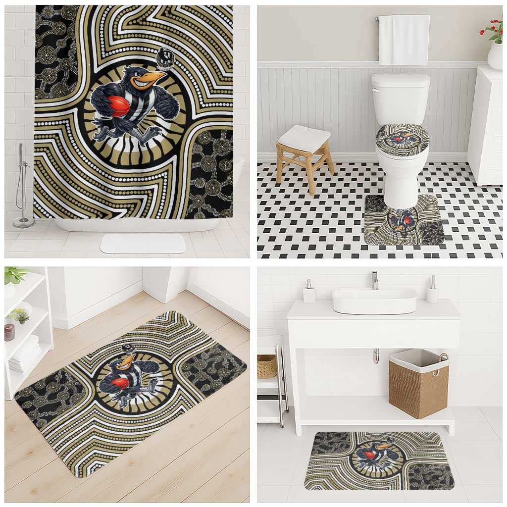 Collingwood Football Club Bathroom Set Indigenous Monochrome Dot Art Mascot Style