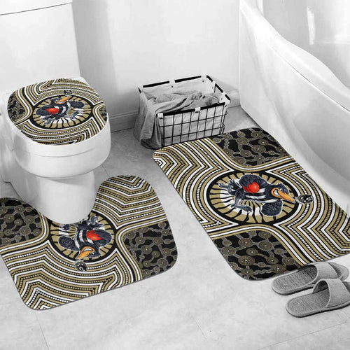 Collingwood Football Club Bathroom Set Indigenous Monochrome Dot Art Mascot Style
