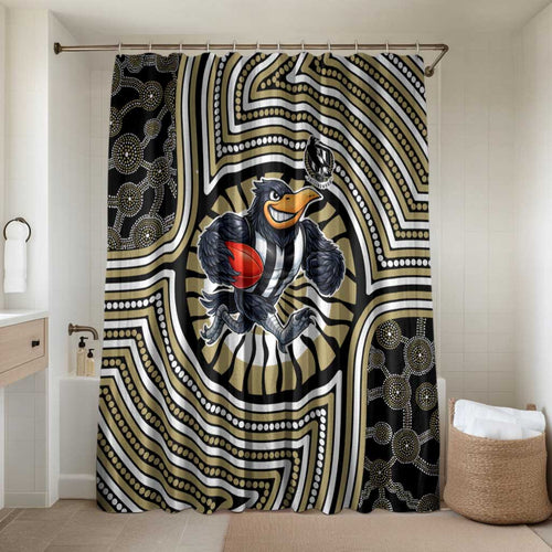 Collingwood Football Club Bathroom Set Indigenous Monochrome Dot Art Mascot Style