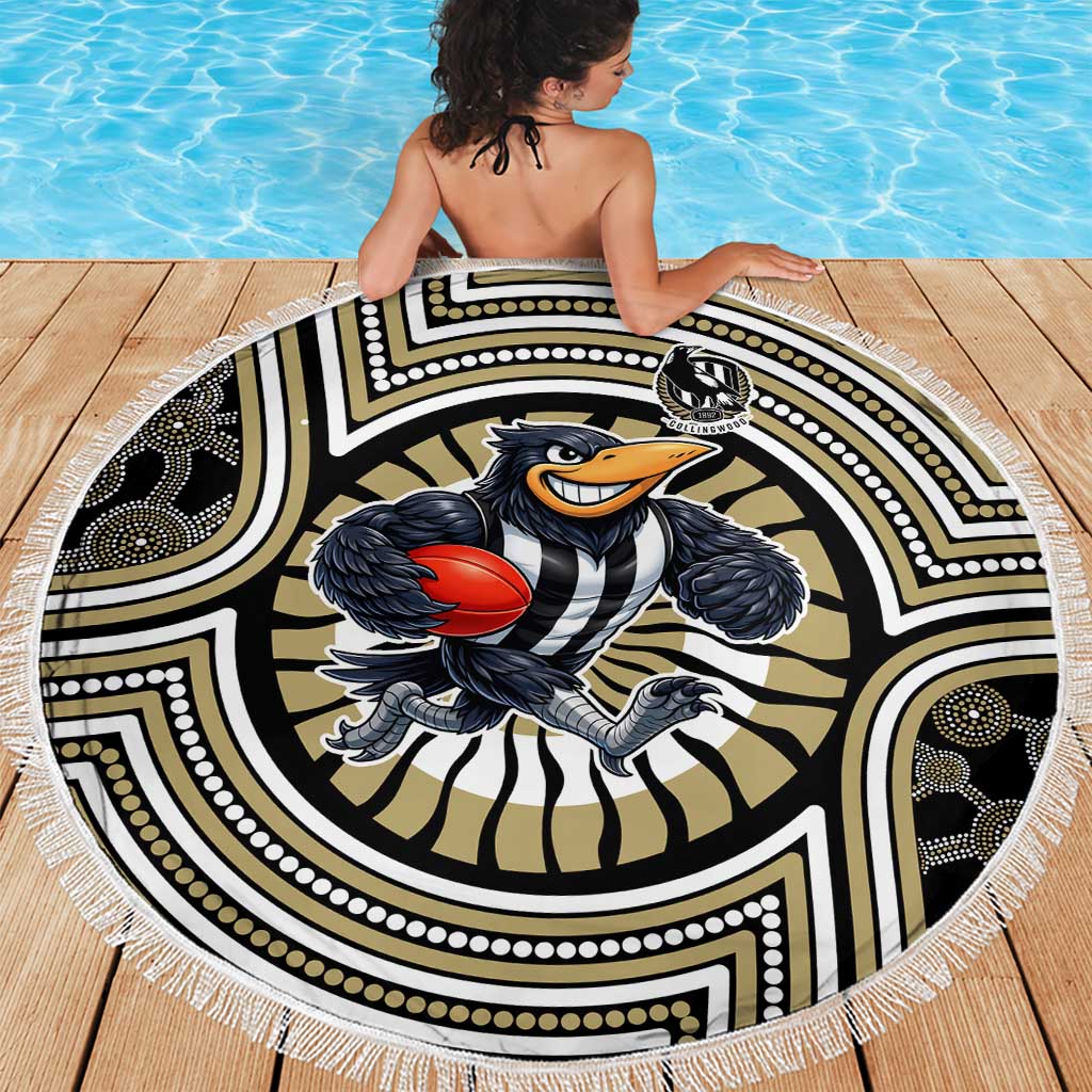 Collingwood Football Club Beach Blanket Indigenous Monochrome Dot Art Mascot Style