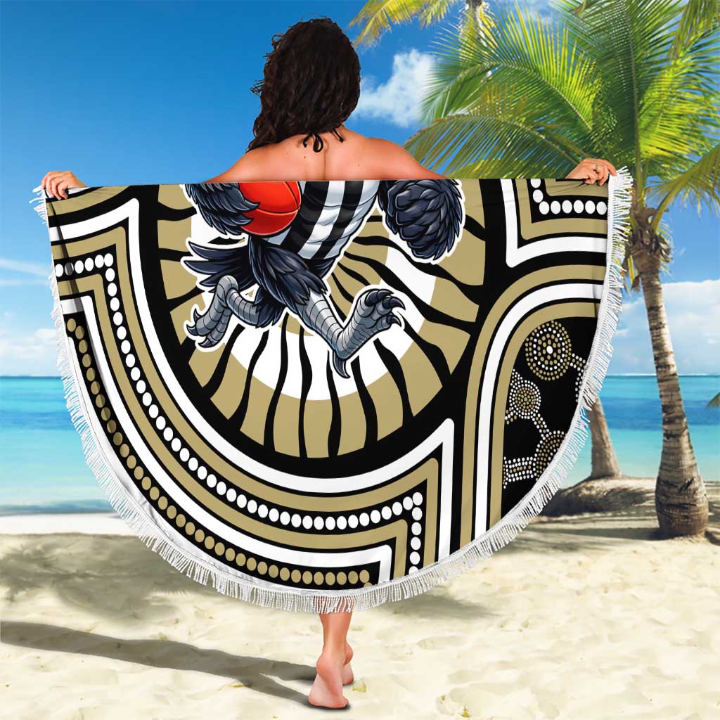 Collingwood Football Club Beach Blanket Indigenous Monochrome Dot Art Mascot Style