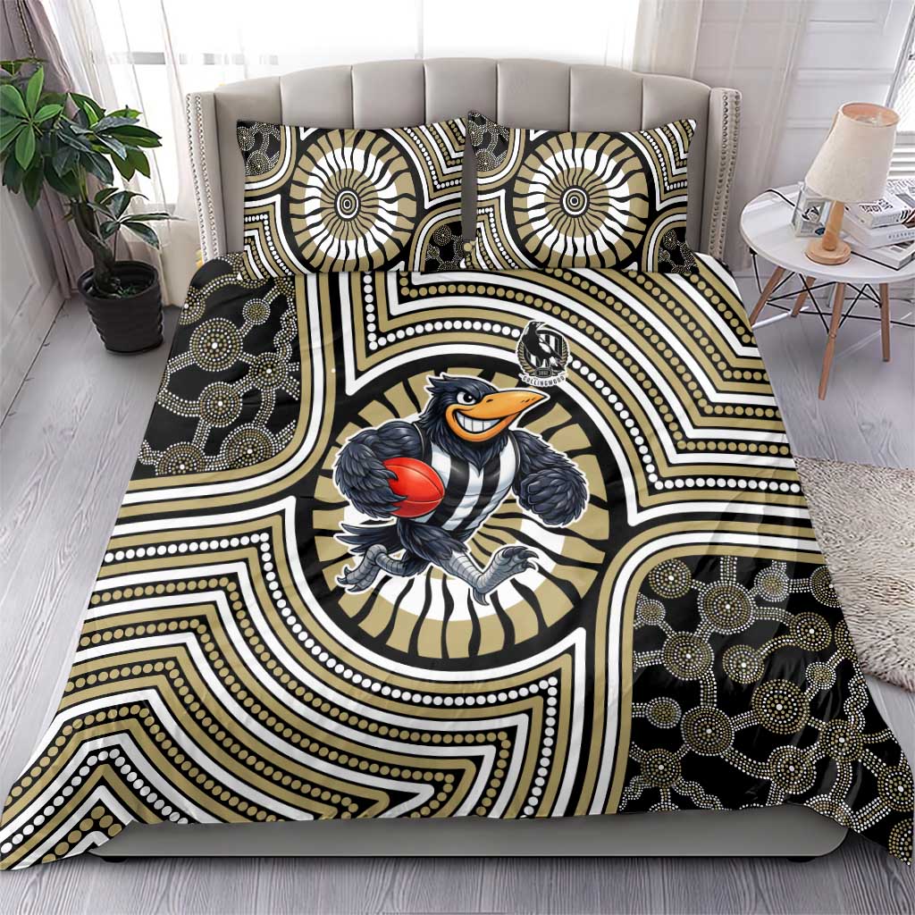 Collingwood Football Club Bedding Set Indigenous Monochrome Dot Art Mascot Style