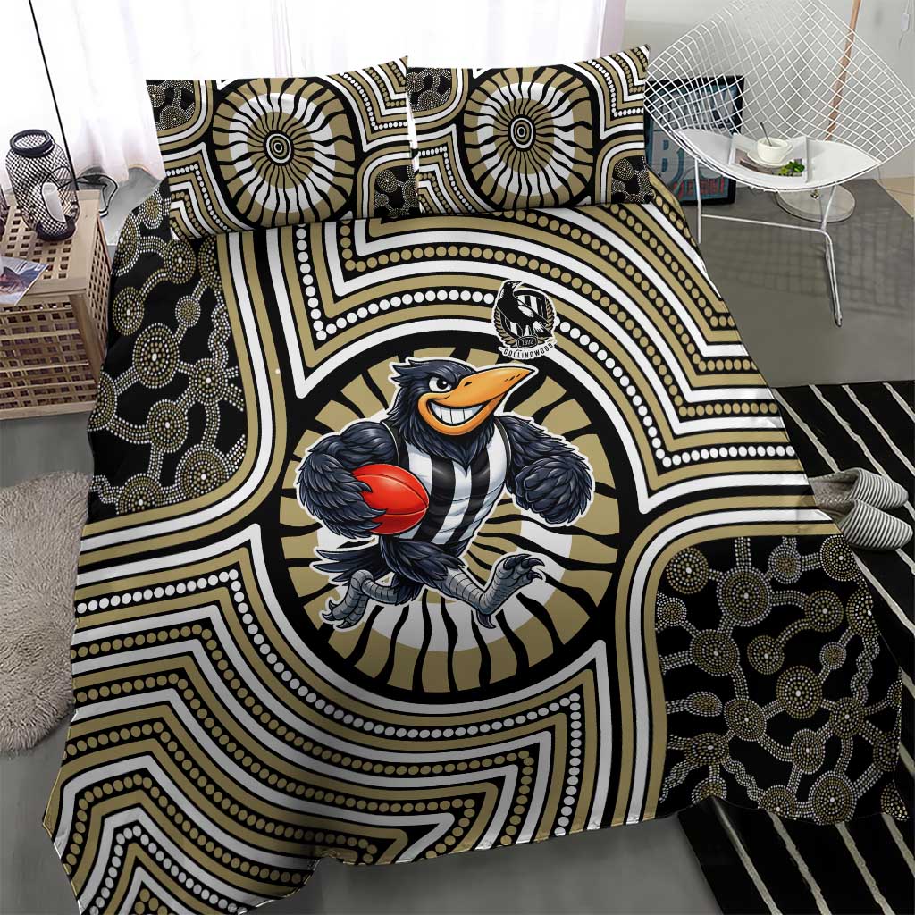 Collingwood Football Club Bedding Set Indigenous Monochrome Dot Art Mascot Style