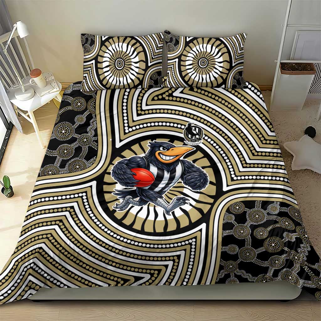 Collingwood Football Club Bedding Set Indigenous Monochrome Dot Art Mascot Style
