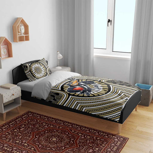 Collingwood Football Club Bedding Set Indigenous Monochrome Dot Art Mascot Style