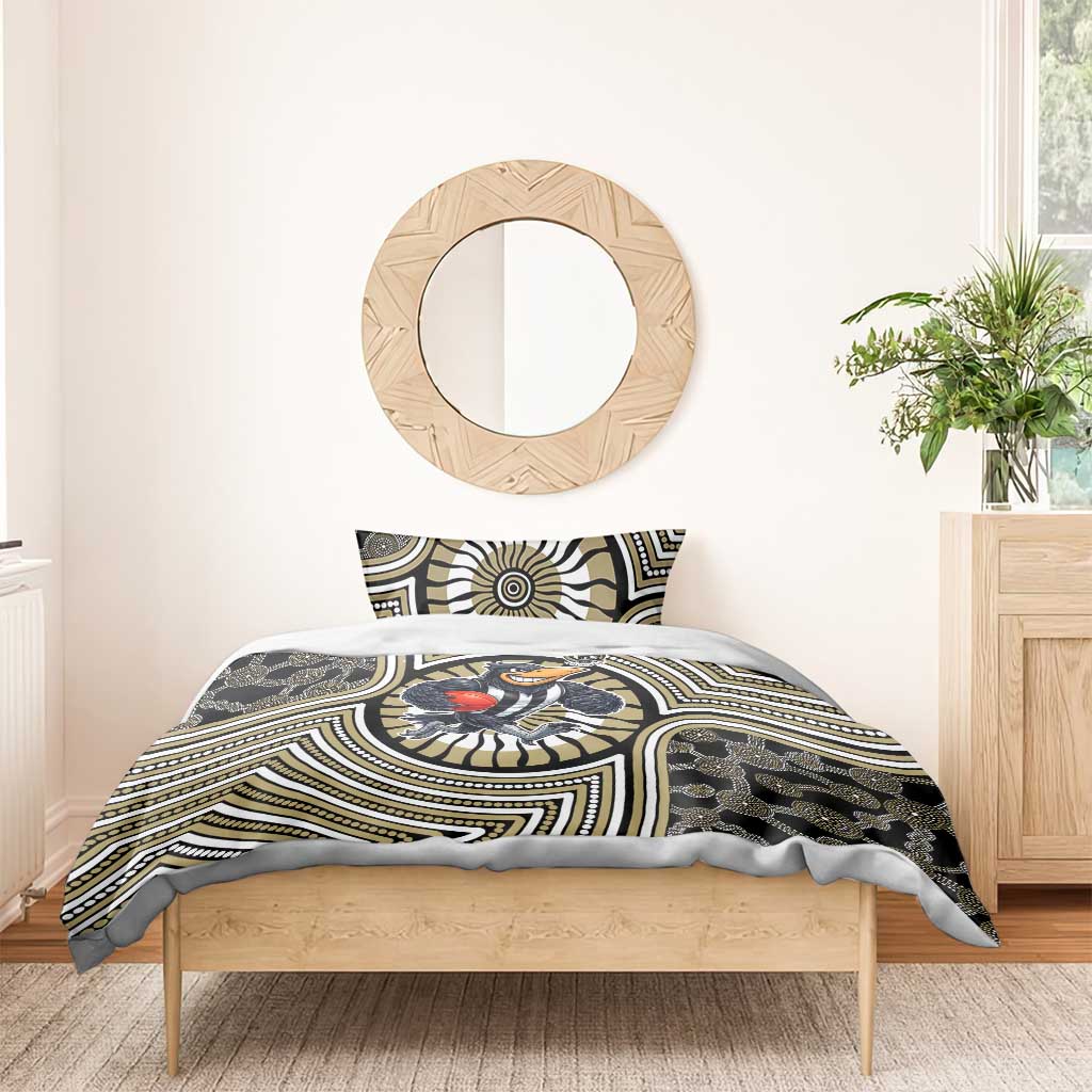 Collingwood Football Club Bedding Set Indigenous Monochrome Dot Art Mascot Style